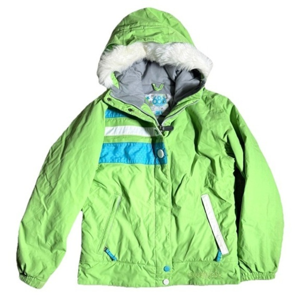 686 Snowsuit Jacket Girls Large Lime Green Waterproof Breathable Attached Hood